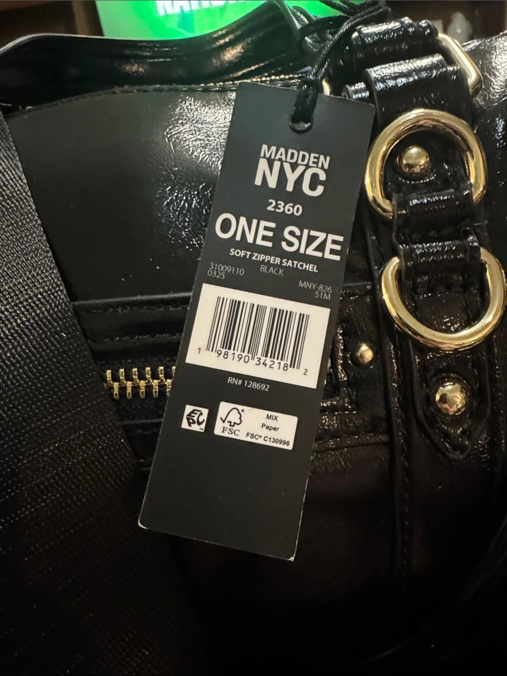 Steve Madden Black Vegan Leather with Goldtone accents Satchel